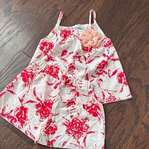 Girls Pink & White Floral Two-Piece Matching Set with Rosette
